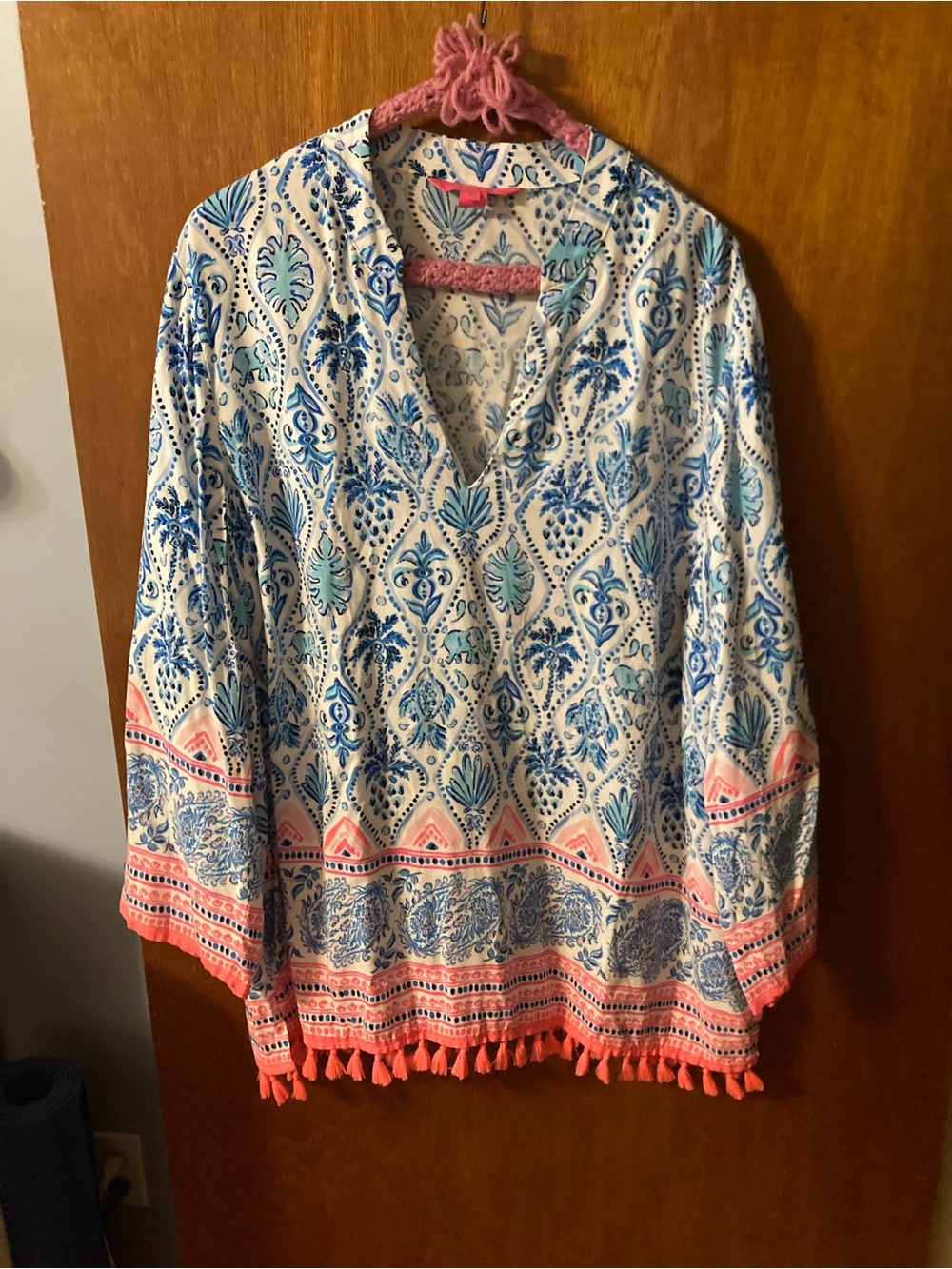 Lilly Pulitzer White Tunic with Blue Paisley and Coral Trim